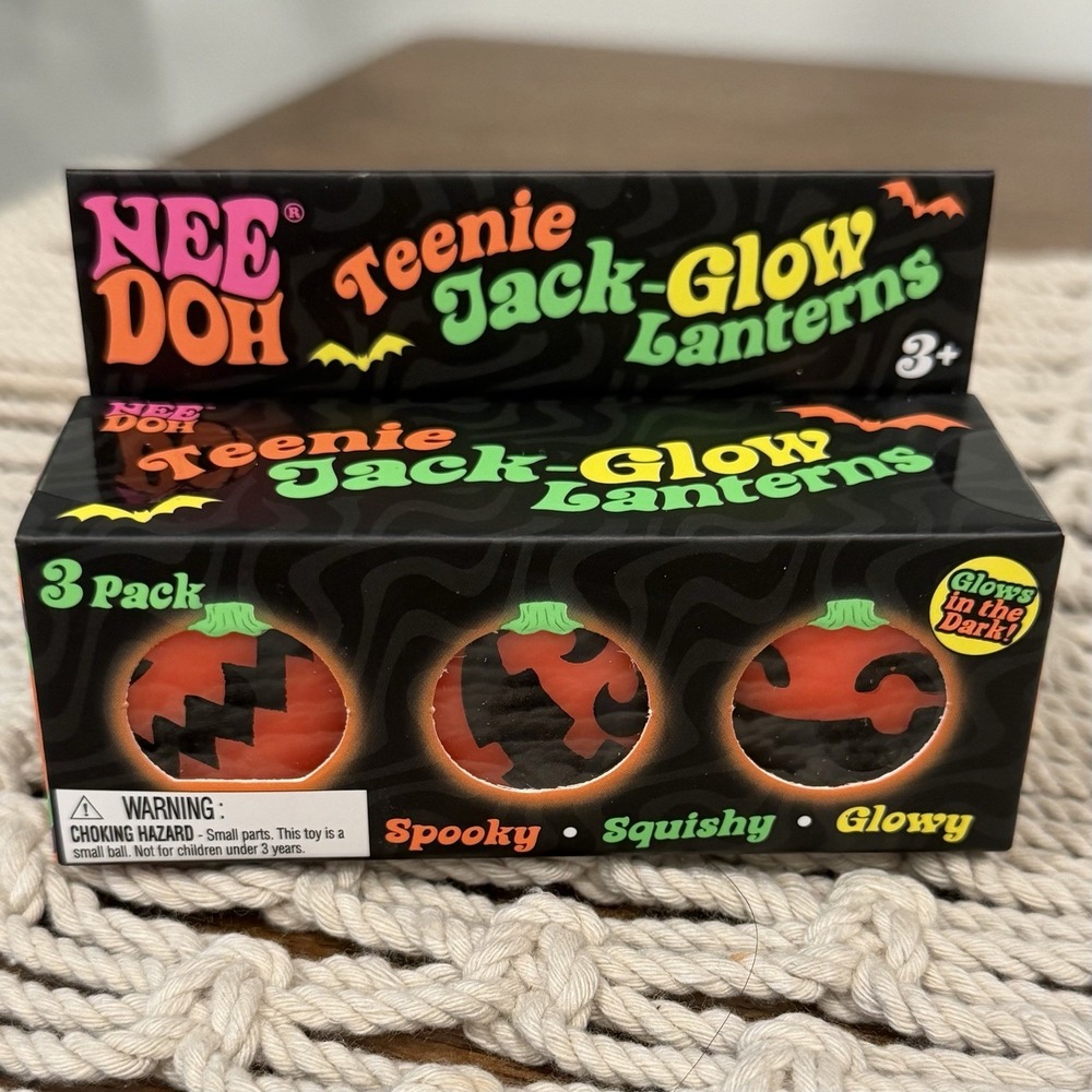 NeeDoh Teenie Jack-Glow Lanterns Glow-in-the-Dark Squeeze Toy Pumpkins 3-Pk NEW